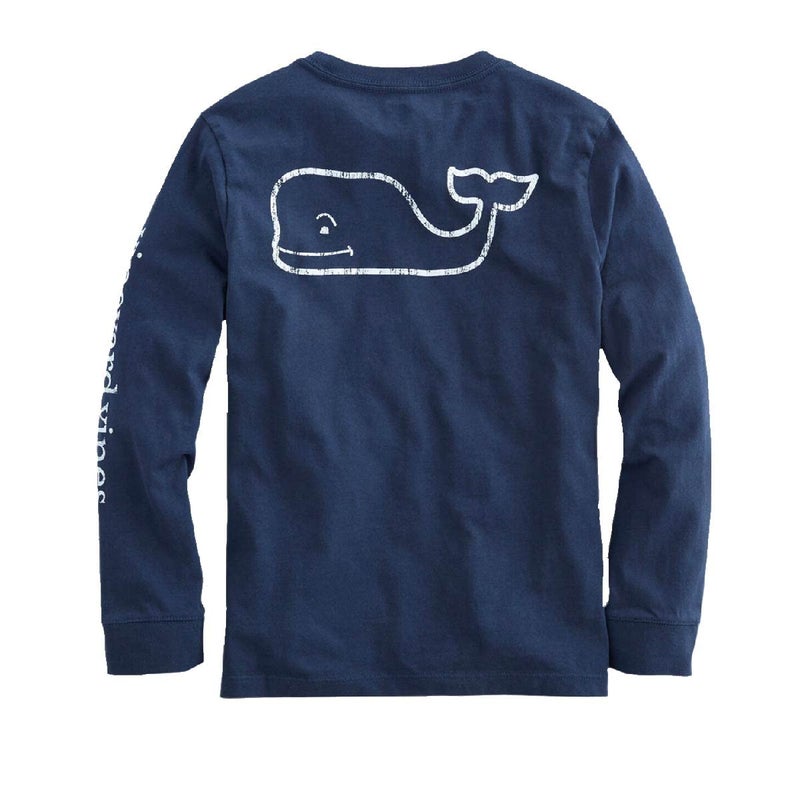 vineyard vines Boys' Long Sleeve Vintage Whale Pocket T-Shirt, Blue Blazer, Large - Image 1